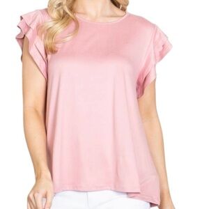 NWT YOU & ME Pink Short Tiered Ruffle Sleeve Top Blouse Size Medium